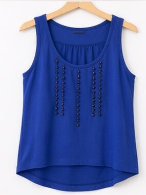 Joie Blue Studded Sleeveless Tank Top Scoop Neck Wide Strap Solid Pullover S